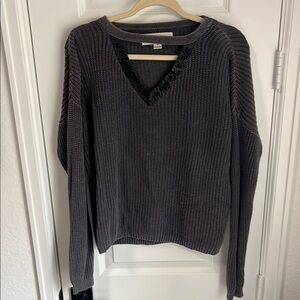 Gray Sweater with Black Trim
